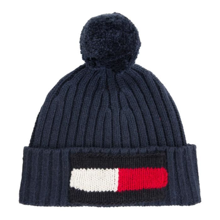 TOMMY HILFIGER Big Flag Beanie Bonnet Homme - Taille Unique - BLEU