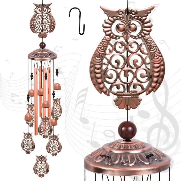 Yeomoo Carillon à Vent En Métal Avec Chouettes Solaires - Décoration Jardin Extérieur, Cadeau Maman Anniversaire