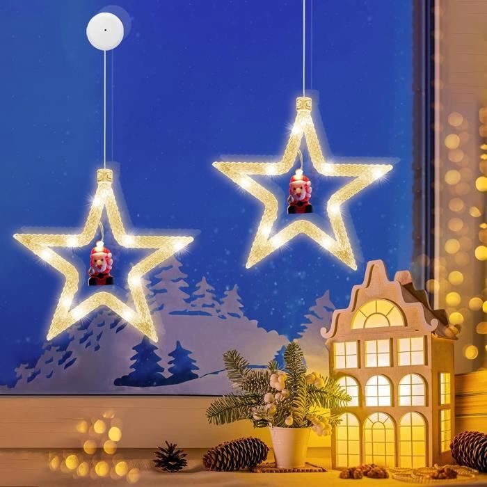 Décoration de Noël LED - décoration Lumineuse de Noël pour fenêtre -  Silhouettes Noël pour fenêtre - 18 pièces avec ventouses - Blanc Chaud,  Eclairage et jeux de lumière, Top Prix