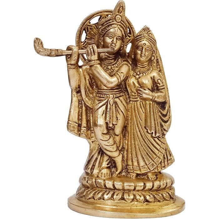 Artvarko Radha Krishna Messing met Multicolor Edelsteen Handwerk Standbeeld Mooie Goddelijke Liefde Paar Sculptuur Tempel Puja Home Decor Gift 8 Inch