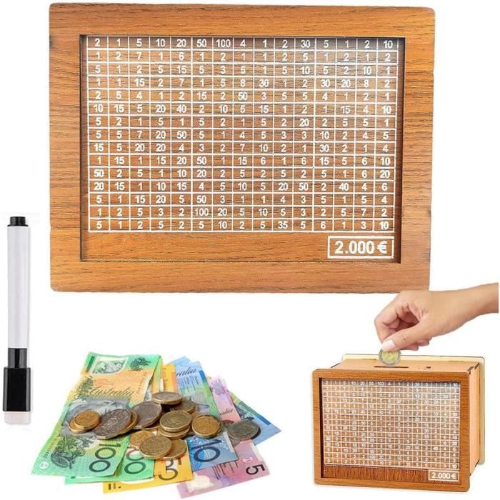 Tirelire En Bois Avec Marqueur - Épargne Ludique Et Visuelle - Réutilisable - Pour Adultes Et Enfants - Modèle 5000