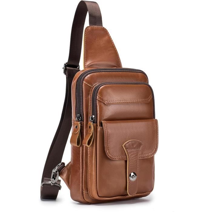 Sac Bandoulière Homme En Cuir Véritable - Sac Main Loisir Mode - Taille 17x23x7cm - Fabriqué En Italie