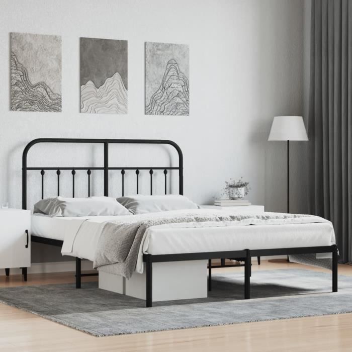 vidaXL Cadre de lit métal avec tête de lit noir 140x190 cm 352578