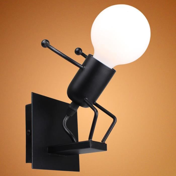 UNI E27 Lampe Mural Eclairage Intérieur Design Humanoïde Vintage Rétro Noir