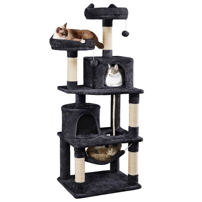 Comparer les prix de Arbre à Chat YAHEETECH - Tour à Griffer avec 2 Niches-Hamac Colonne en Sisal - Hauteur 158 cm Noir