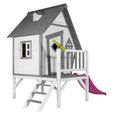 AXI Cabin XL Maison Enfant avec Toboggan violet | Aire de Jeux pour l'extérieur en gris & blanc | Maisonnette/Cabane de Jeu en Bois-1