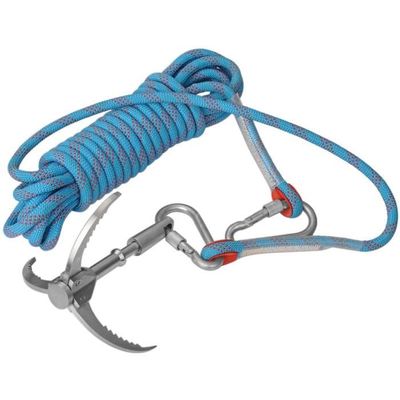 Grappin Pliable 4 Griffes En Acier Inoxydable – Corde Nylon 20m – Charge 400 Kg – Pour Escalade, Survie, Récupération – Noir/argent