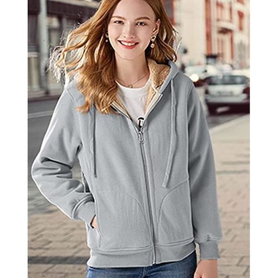 Sweat à Capuche Femme Zip Up - Polaire Chaude - Décontracté Sport - Automne/Hiver - Poche Kangourou