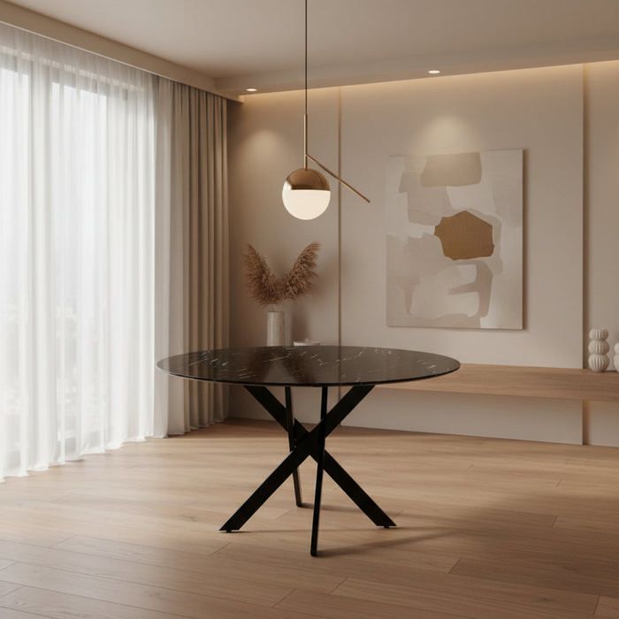 Table a manger ronde MARBRE NOIR JESSICA Métal noir XXL 120 cm 4 ...