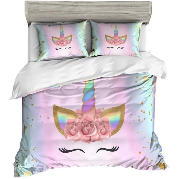 Housse de Couette Licorne Fille 220 x 240 cm Parure de Lit Licorne Enfant  Motif 3D Housse Couette avec Fermeture Éclair - Achat / Vente housse de  couette et taies - Cdiscount