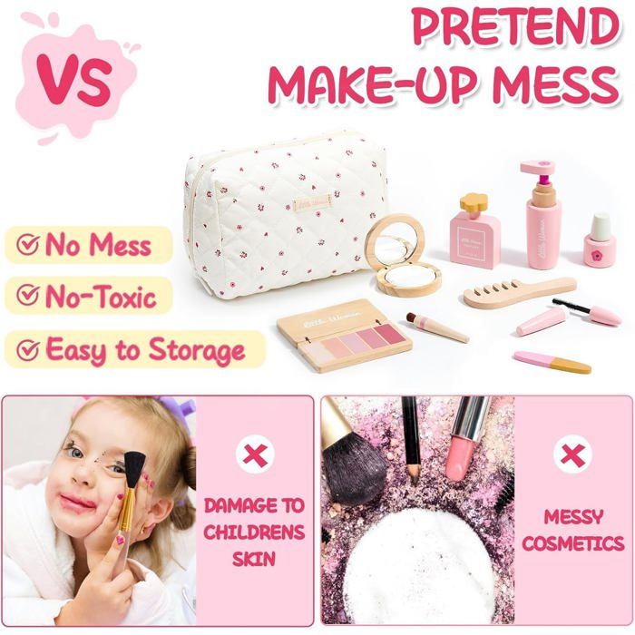 Hape Jouet Coffret de Beauté pour Petite Fille - Malette Maquillage, Ongles et Accessoires Cheveux Fille en Bois - 11 Jouets pour Enfants à Partir de 3 Ans
