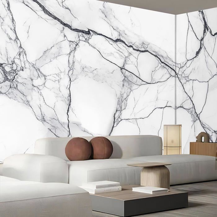 Papier Peint Photo Wallpaper Mural,3D Panoramique Murale Marbre Blanc ...