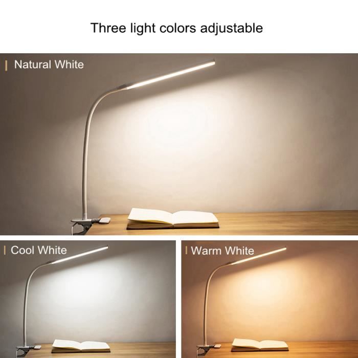 Lampe de Bureau LED Rechargeable à Pince Blanc, Veilleuse Led Lumière  Tactile, 3 niveaux de luminosité au choix, protection des yeux - Cdiscount  Maison