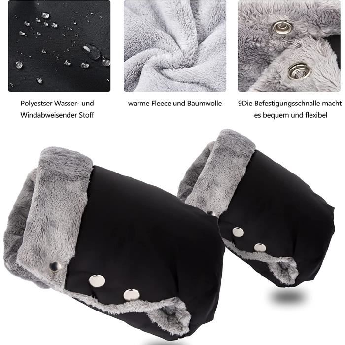Accessoire Bébé Hiver Gants Poussette Hiver - Imperméables Et Chauffants - Taille Universelle - Noir Gants Poussette Imperméables Hiver