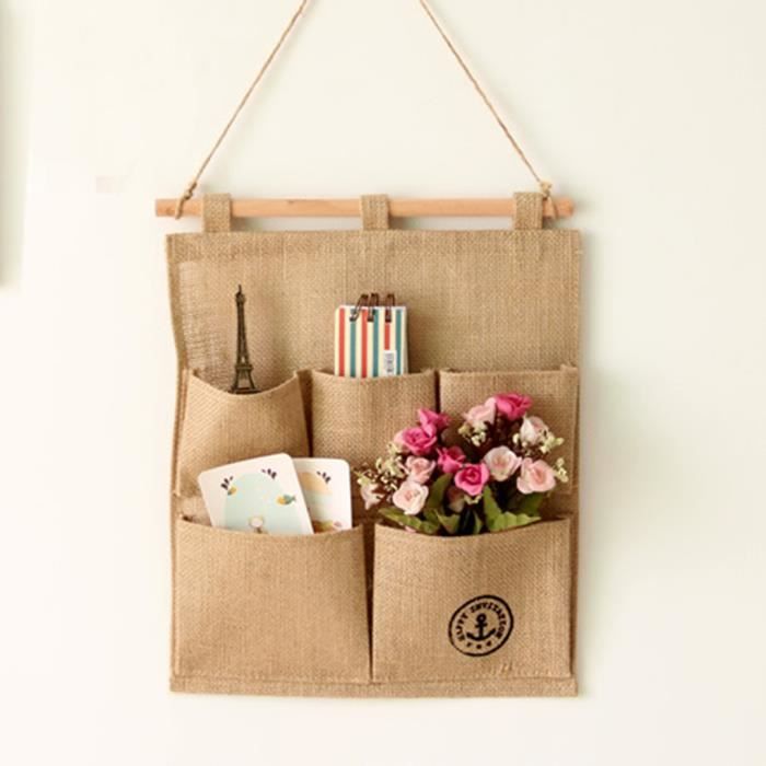 Sac de Rangement Suspendu au Mur Porte en Jute Motif Lettres Sac - Main Image