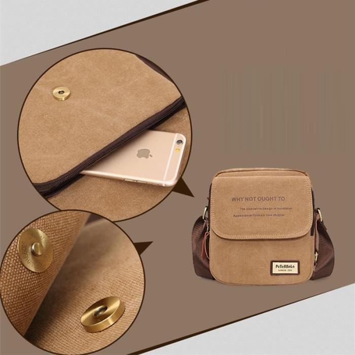 Sac Bandoulière LOSMILE Vintage - Toile - Pour Homme - Bureau, Voyage, École - Multi-Poches - Marron