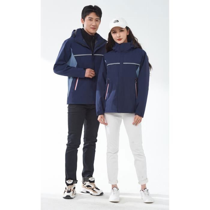 Blouson de Ski Grande Taille Bricolore Amovible Impermeable Coupe vent Exterieur Randonnee pour Femme Bleu marine