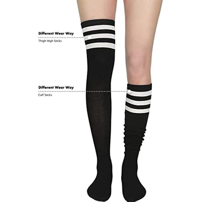 3 Pairs Womens Strips Thigh High Socks Extra Long Boot Stockings Leg Warmer Over Knee Socks for Daily Wear Party Sports Cosplay