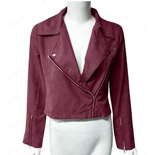 Manteau Femmes Veste en Simili Cuir Zipper Manteau Court Veste