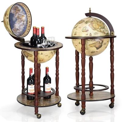 Bar Globe Terrestre – Casier à Vin / Minibar En Bois – Etagère – Roulant