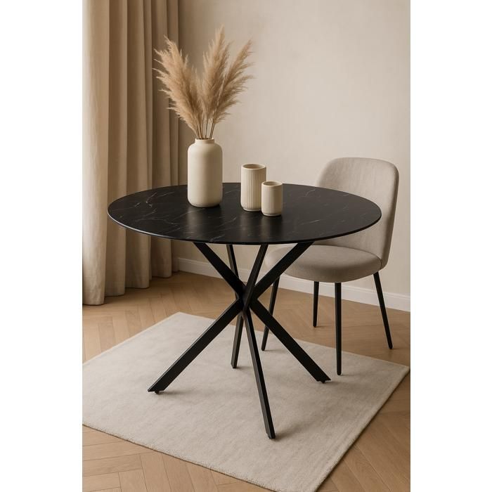 Table a manger ronde MARBRE NOIR JESSICA Métal noir XXL 120 cm 4 ...