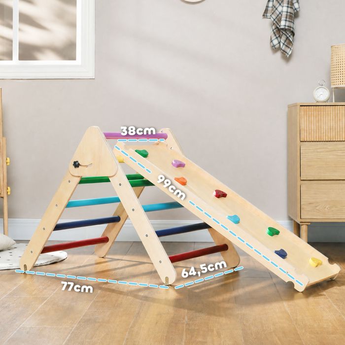 Aiyaplay - Ensemble d'escalade en bois 5 en 1 - triangle Pikler, toboggan, filet à grimper