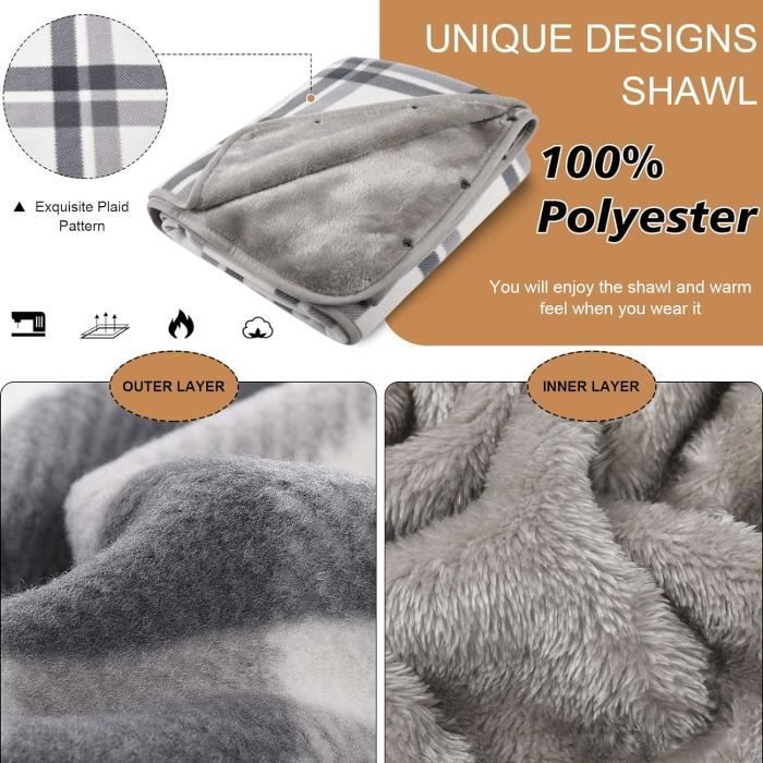 Poncho/Couverture Polaire Douce à Carreaux Avec Boutons Pour Femme - 10 Coloris - Neuf