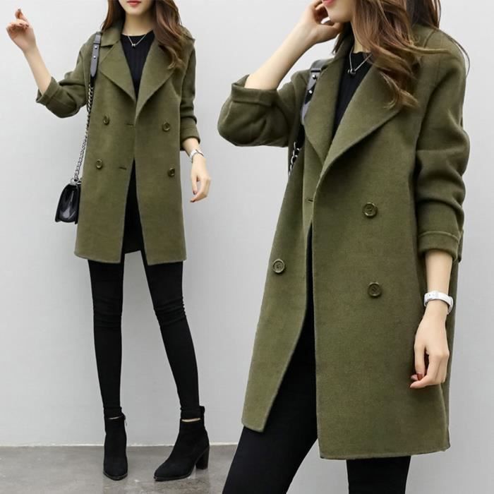 Manteau 2020 automne hiver femmes manteaux longue mince manteau femme elegant Vintage decontracte laine vetements Type Coffee Blanc Cdiscount Pret a Porter