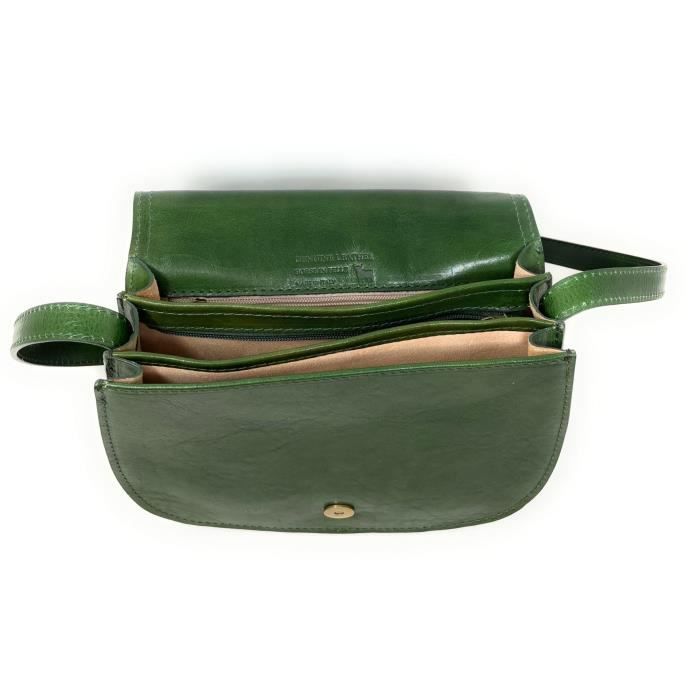 Sac Bandoulière Femme Vert Kaki Simili Cuir Effet Croco - Fermoir Verrou, Sangle Ajustable, Doublure Cuir - Neuf Sans étiquettes
