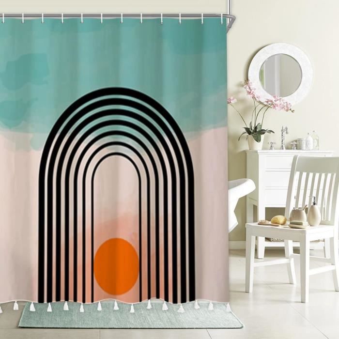 Hnmdmyi Rideau De Douche Arc-en-Ciel Boho 180x180 – Imperméable, Polyester Coloré Mignon Enfants, Avec Crochets Rideau Salle De Bain Arc-en-ciel