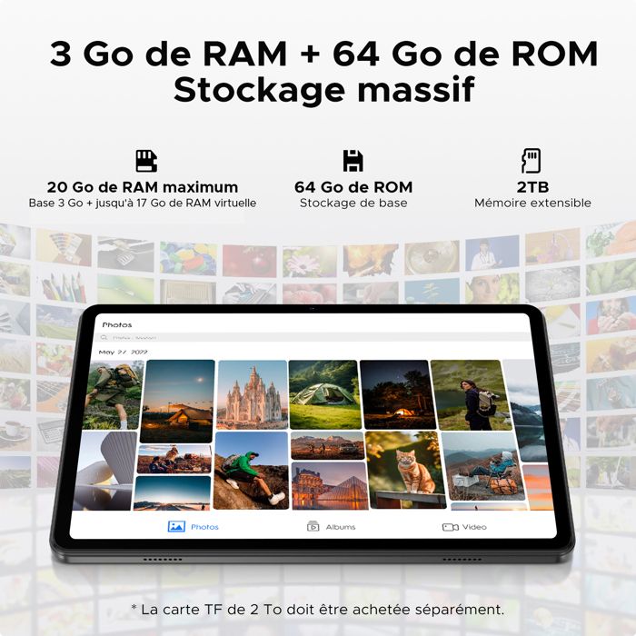 Tablette Enfant P10 – 10,1 Pouces, Android 16, 32Go RAM + 64Go ROM, 7000 MAh, Gemini AI, étui + Stylet Inclus