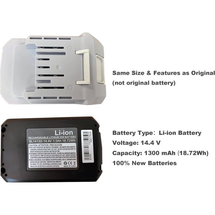 Batterie Lithium-Ion 14.4V 8000mAh - Compatible Makita BL1430 - YASI MFG - Neuve