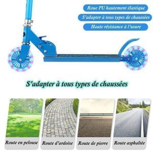 OUUTMEE Trottinette Pliable 2 Roues Avec LED – Hauteur Réglable Pour Enfants 3-8 Ans (Noir)