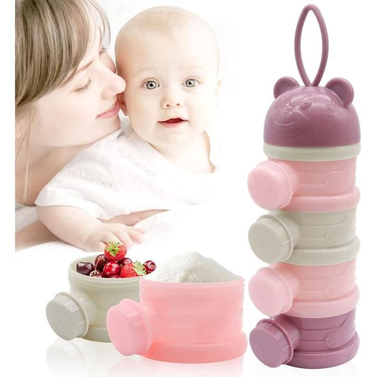 Distributeur Lait En Poudre Portable 4 Couches Violet - Boîte De Stockage Empilable