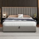 LANGTU Lit coffre 180 x 200 cm structure de lit avec à oreilles larges et 2 tables de chevet, lit double sommier à lattes, en lin, gris