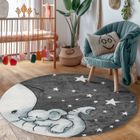 Tapis de chambre d'enfant éléphant et étoiles Gris-Blanc-Bleu - CARPETTEX - 120 cm Rond - Synthétique - Enfant