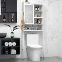 COSTWAY Meuble WC Au-dessus de Toilettes avec Porte Vitrée Coulissante, Cadre en Métal, Étagères Réglables, 63 x 29 x 170 cm, Blanc