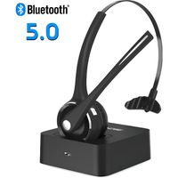 Casque Bluetooth avec Micro Sans Fil,Casque avec Base de Charge,Casque Téléphonique avec Sourdine,Casque PC Professionnel pour Call