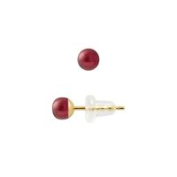 PERLINEA - Clous d'Oreilles - Véritables Perles de Culture d'Eau Douce Boutons 4-5 mm Rouge Cerise - Or Jaune - Bijoux Femme
