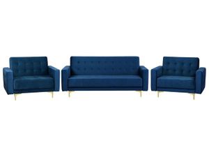 ENSEMBLE CANAPES Ensemble canapé et fauteuils en velours bleu marine 5 places ABERDEEN