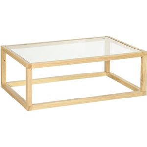 TABLE BASSE Table basse contemporaine en verre trempé et bois 