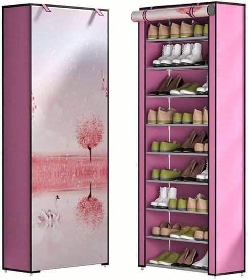 Armoire à Chaussures Pliable 10 étages – 60 X 30 X 160 Cm, Avec Housse Anti-poussière, Rangement Entrée Ou Chambre