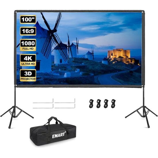 Écran de projection 100, portable, pliable, anti-plis de 150 pouces
