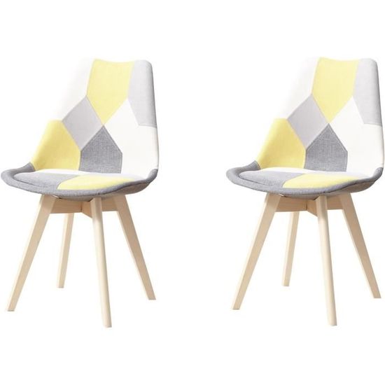 HJhomeheart Lot De 2 Chaises Salle à Manger Patchwork Brun Clair - Coussin Amovible Et Pieds Bois Massif
