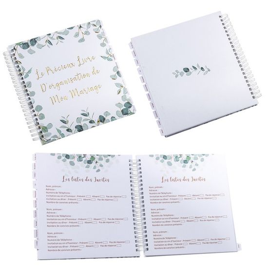 LIVRE ORGANISATION MARIAGE EUCALYPTUS 19X20CM   BLANC