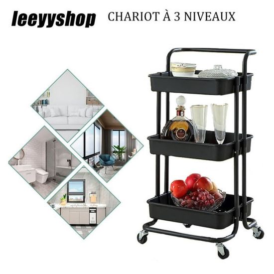 Chariot Servante D'Atelier à 3 Niveaux Avec Roues Universelles Chariot A Outils Roulant Separateur Multiple Charge 45kg 59 X 45 X 107 Cm Noir Chariot Servante D'Atelier à 3 Niveaux Avec Roues Universelles Chariot A Outils Roulant Separateur Multiple Charge 45kg 59 X 45 X 107 Cm Noir