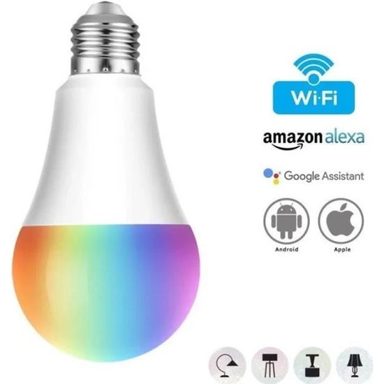 Ampoules LED RGB Intelligente Wifi Smart Bulb, Ampoule Connectee Alexa,Google Home, Commande De Téléphone 2 Pack