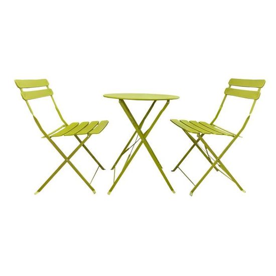 Ensemble Table et 2 Chaises de Jardin en Acier Vert Peu Encombrant - MOBILI REBECCA - RE6829