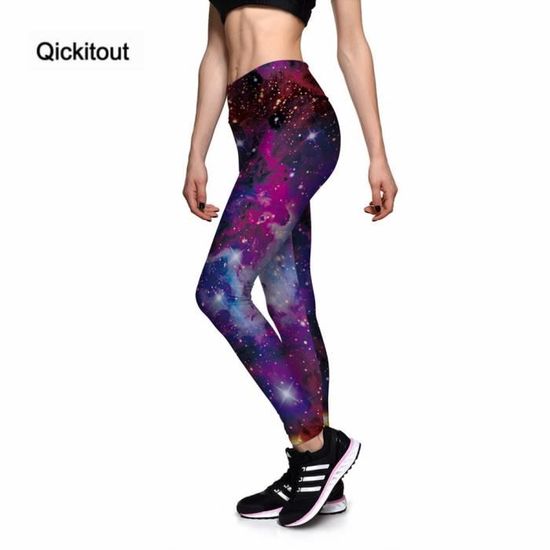 PANTALON Qickitout Leggings femme toile univers brille galaxie