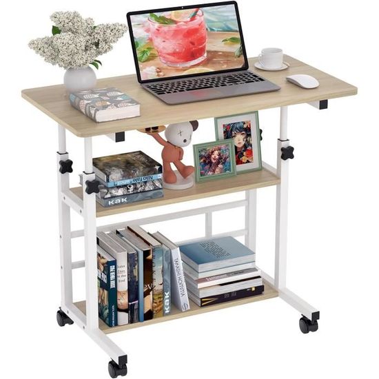 Bureau Ordinateur Roulant Table Informatique Avec Support Clavier Coulissant Avec 4 Roulettes Mdf 60 Cm Blanc 32084235